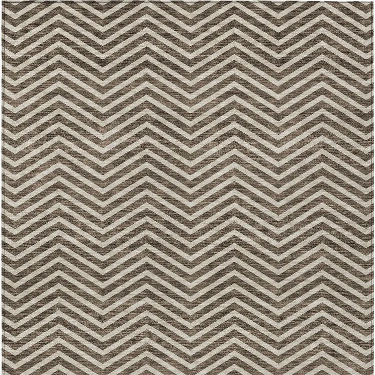 3' X 5' Brown And Beige Chevron Washable Indoor Outdoor Area Rug