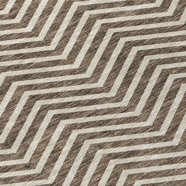 3' X 5' Brown And Beige Chevron Washable Indoor Outdoor Area Rug