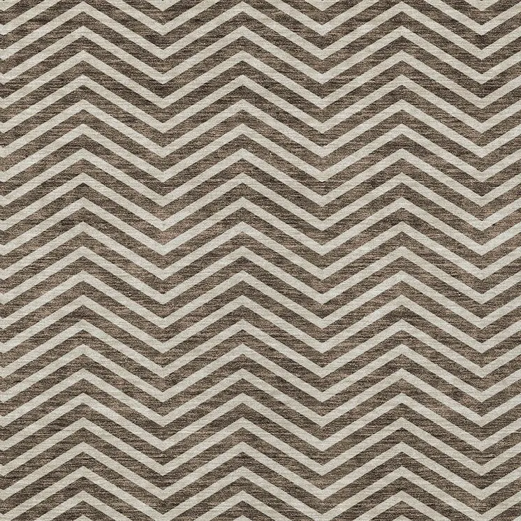 8' X 10' Brown And Beige Chevron Washable Indoor Outdoor Area Rug