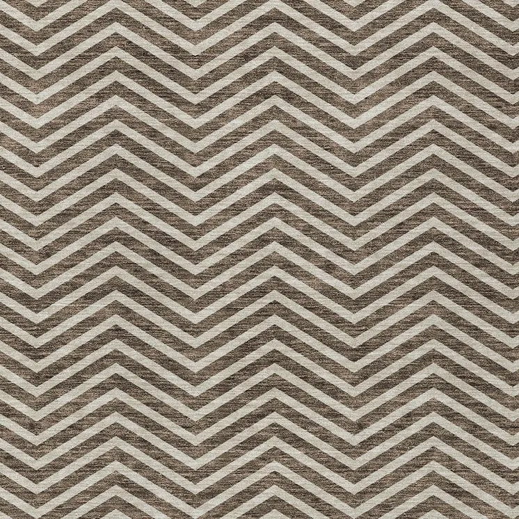 10' X 14' Brown And Beige Chevron Washable Indoor Outdoor Area Rug
