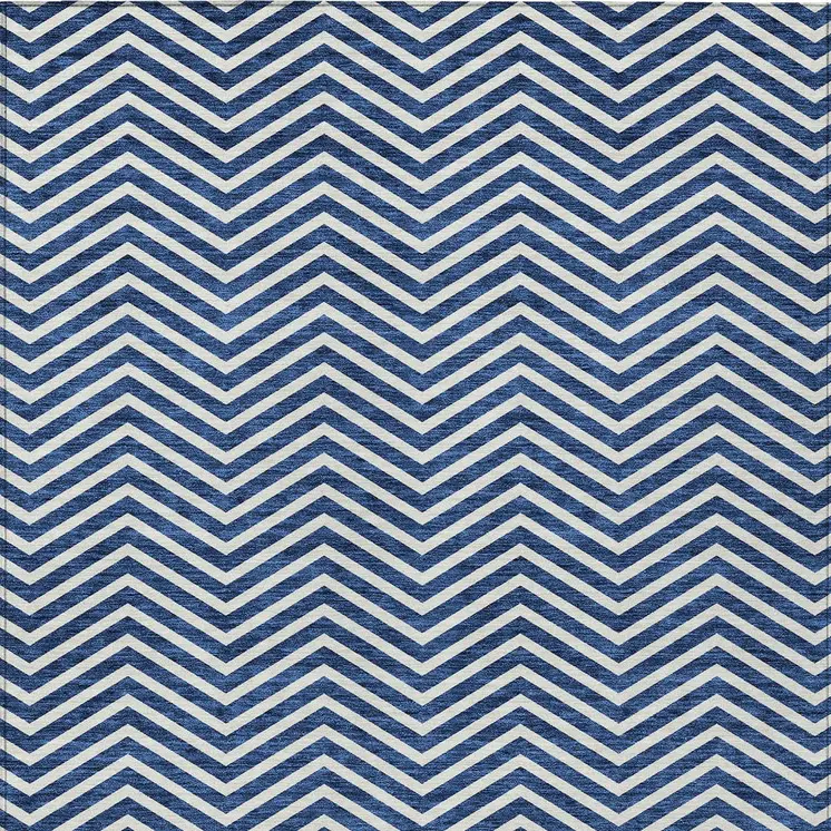 5' X 8' Blue And Ivory Chevron Washable Indoor Outdoor Area Rug