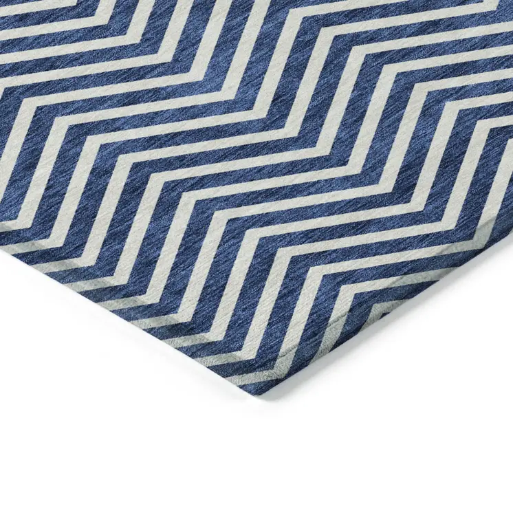 5' X 8' Blue And Ivory Chevron Washable Indoor Outdoor Area Rug