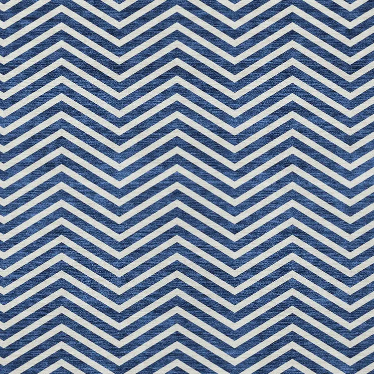 5' X 8' Blue And Ivory Chevron Washable Indoor Outdoor Area Rug