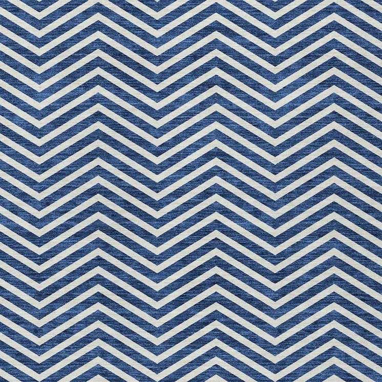 10' X 14' Blue And Ivory Chevron Washable Indoor Outdoor Area Rug