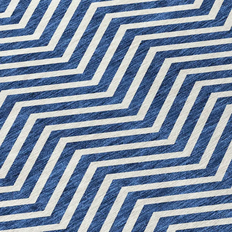 10' X 14' Blue And Ivory Chevron Washable Indoor Outdoor Area Rug