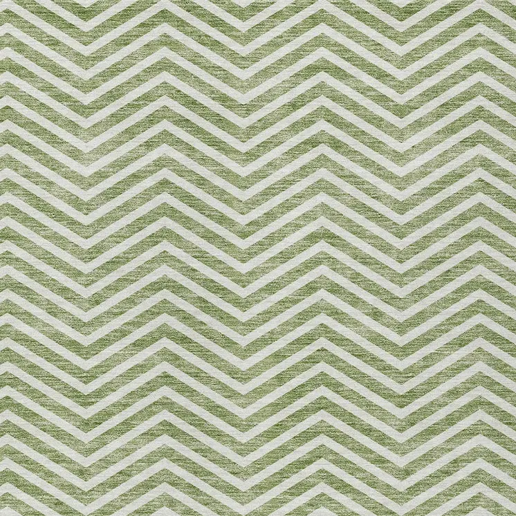 3' X 5' Green And Ivory Chevron Washable Indoor Outdoor Area Rug