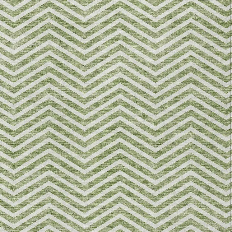 5' X 8' Green And Ivory Chevron Washable Indoor Outdoor Area Rug