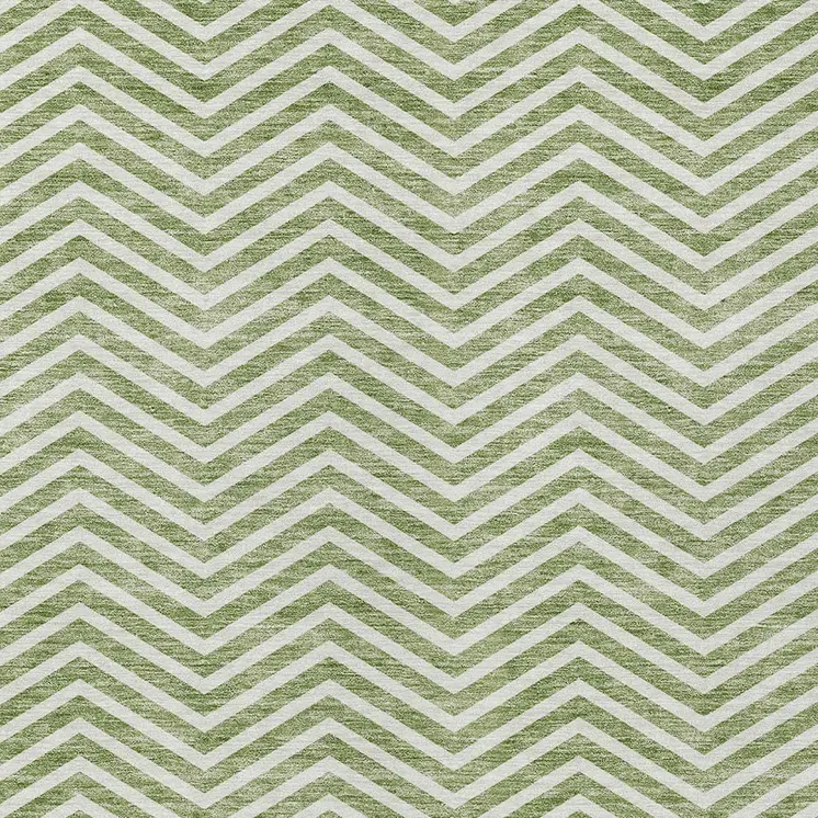 9' X 12' Green And Ivory Chevron Washable Indoor Outdoor Area Rug