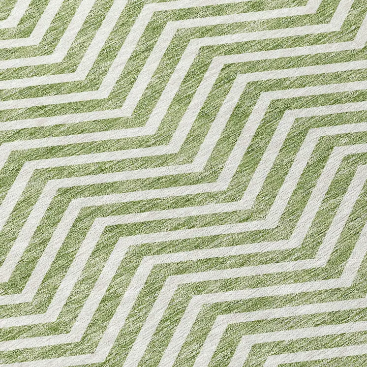 9' X 12' Green And Ivory Chevron Washable Indoor Outdoor Area Rug