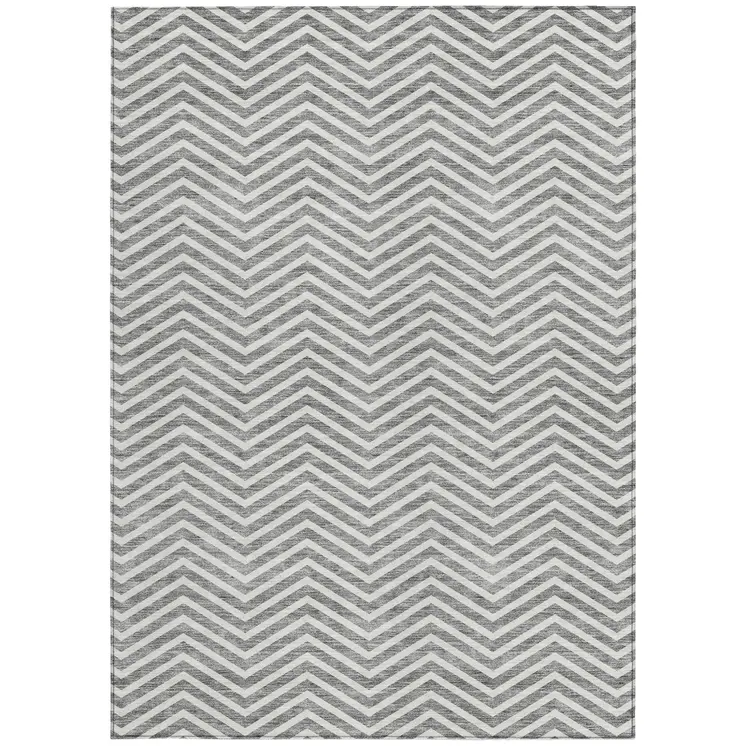 5' X 8' Gray And Ivory Chevron Washable Indoor Outdoor Area Rug