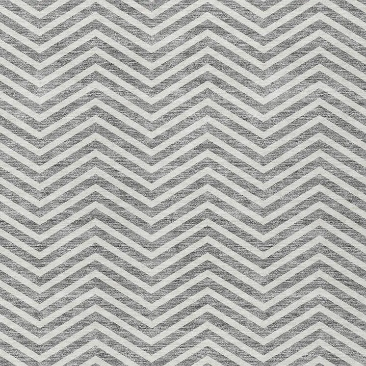 9' X 12' Gray And Ivory Chevron Washable Indoor Outdoor Area Rug