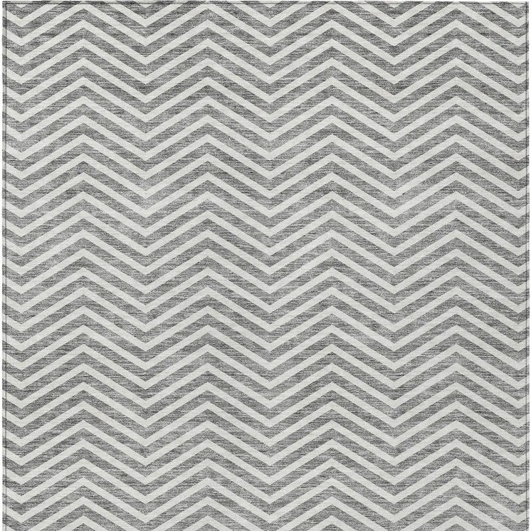 10' X 14' Gray And Ivory Chevron Washable Indoor Outdoor Area Rug