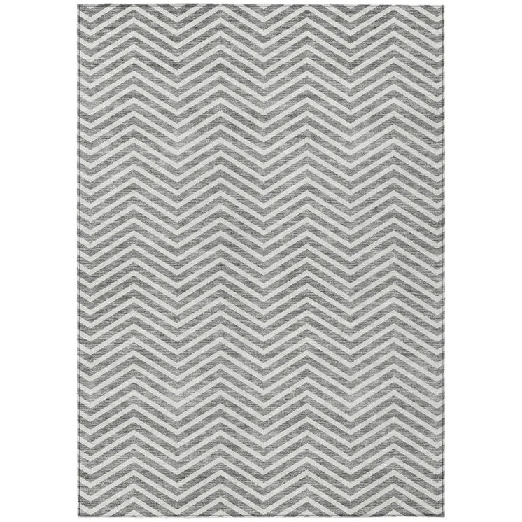 10' X 14' Gray And Ivory Chevron Washable Indoor Outdoor Area Rug