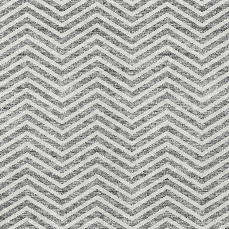 10' X 14' Gray And Ivory Chevron Washable Indoor Outdoor Area Rug