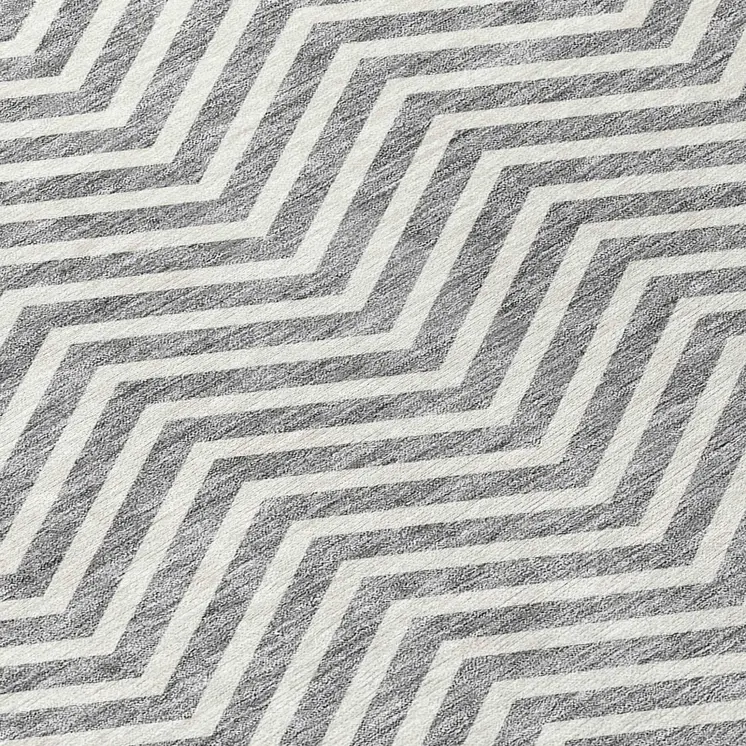 10' X 14' Gray And Ivory Chevron Washable Indoor Outdoor Area Rug