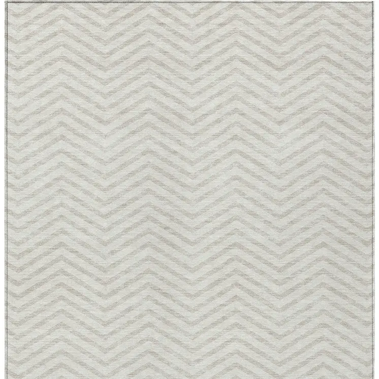 3' X 5' Ivory And Beige Chevron Washable Indoor Outdoor Area Rug