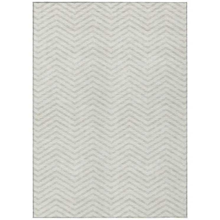 3' X 5' Ivory And Beige Chevron Washable Indoor Outdoor Area Rug