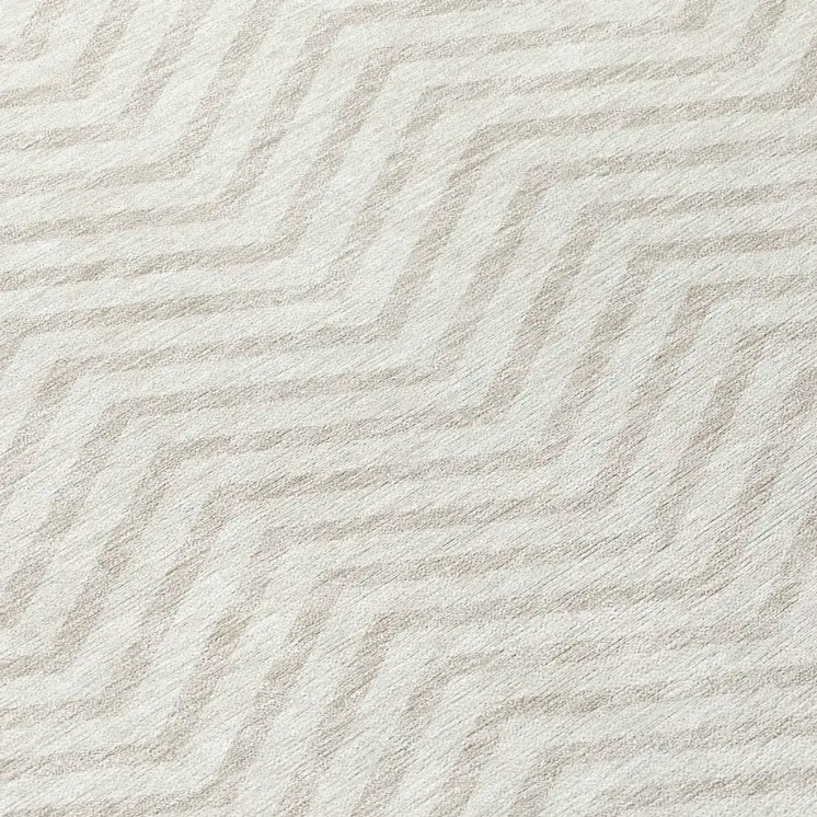 8' Ivory And Beige Round Chevron Washable Indoor Outdoor Area Rug