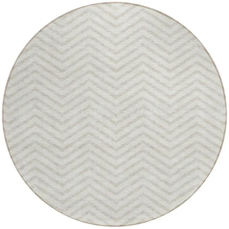 8' Ivory And Beige Round Chevron Washable Indoor Outdoor Area Rug