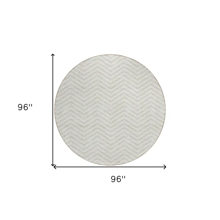 8' Ivory And Beige Round Chevron Washable Indoor Outdoor Area Rug