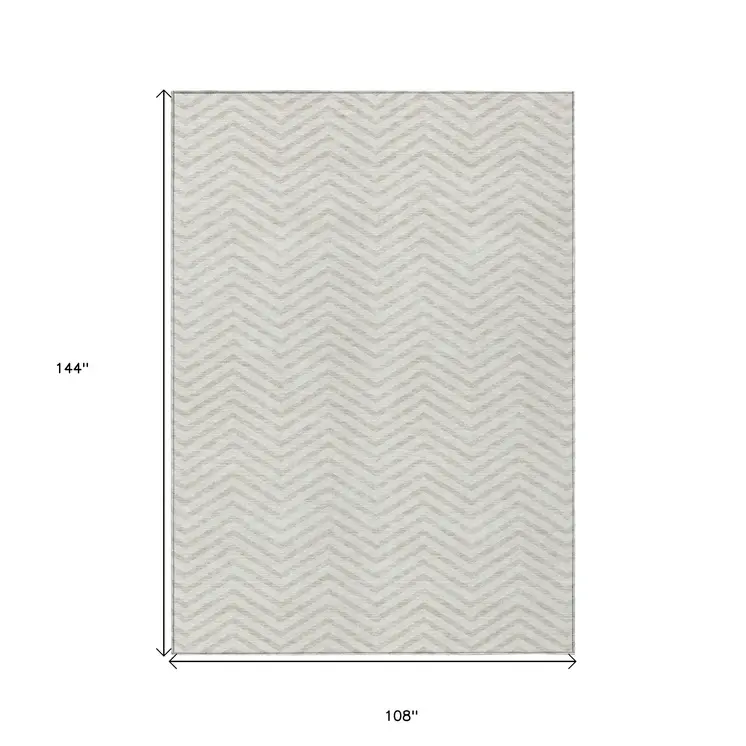 9' X 12' Ivory And Beige Chevron Washable Indoor Outdoor Area Rug