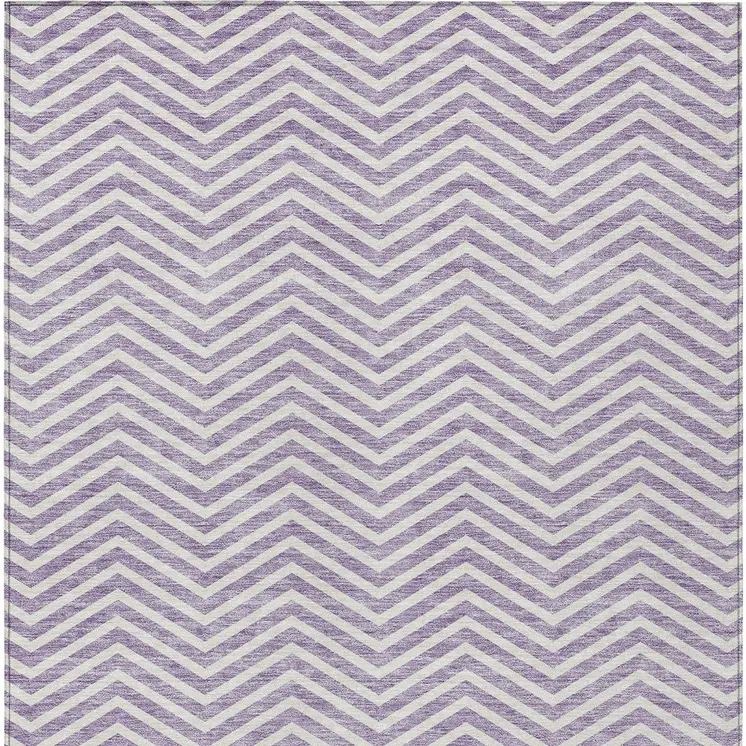 3' X 5' Lilac And Ivory Chevron Washable Indoor Outdoor Area Rug