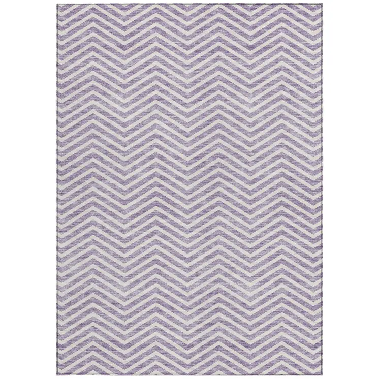 5' X 8' Lilac And Ivory Chevron Washable Indoor Outdoor Area Rug