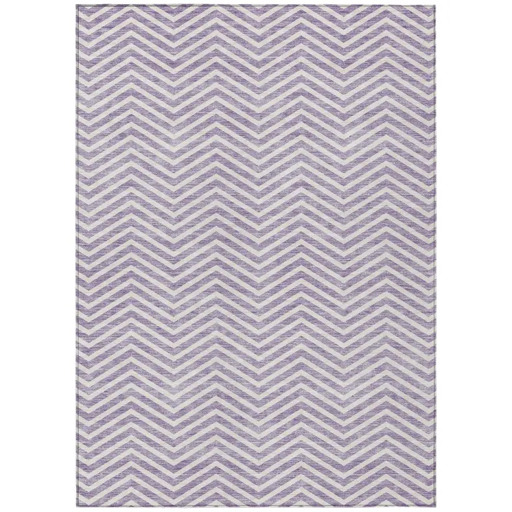 5' X 8' Lilac And Ivory Chevron Washable Indoor Outdoor Area Rug
