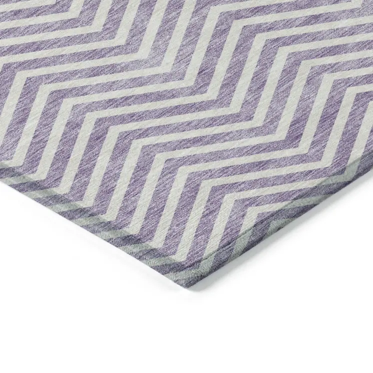 5' X 8' Lilac And Ivory Chevron Washable Indoor Outdoor Area Rug