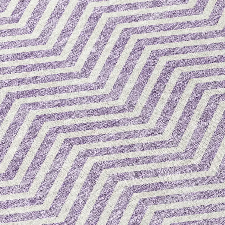 5' X 8' Lilac And Ivory Chevron Washable Indoor Outdoor Area Rug