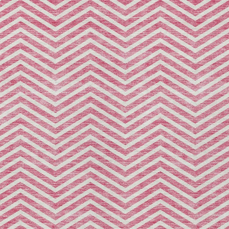 3' X 5' Pink And Ivory Chevron Washable Indoor Outdoor Area Rug