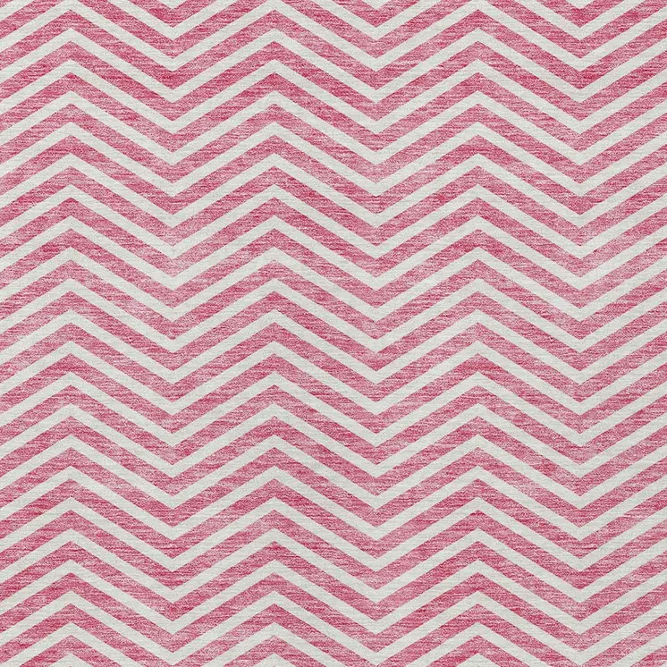 9' X 12' Pink And Ivory Chevron Washable Indoor Outdoor Area Rug