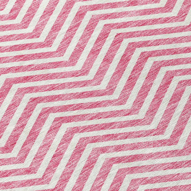 9' X 12' Pink And Ivory Chevron Washable Indoor Outdoor Area Rug