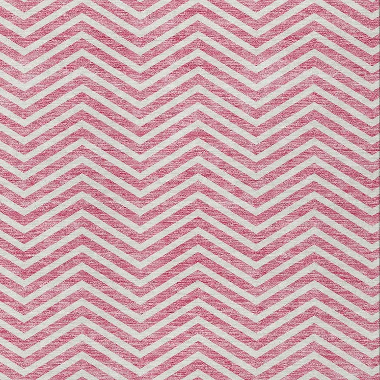 10' X 14' Pink And Ivory Chevron Washable Indoor Outdoor Area Rug