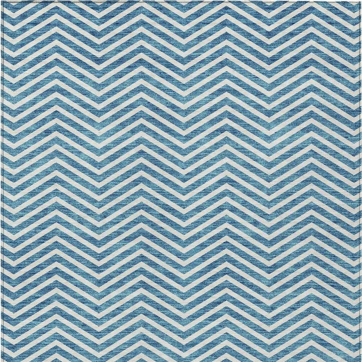 3' X 5' Teal Blue And Ivory Chevron Washable Indoor Outdoor Area Rug