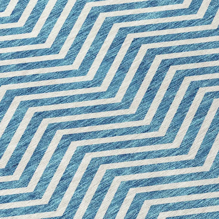 8' X 10' Teal Blue And Ivory Chevron Washable Indoor Outdoor Area Rug
