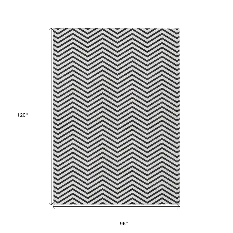 8' X 10' White And Black Chevron Washable Indoor Outdoor Area Rug