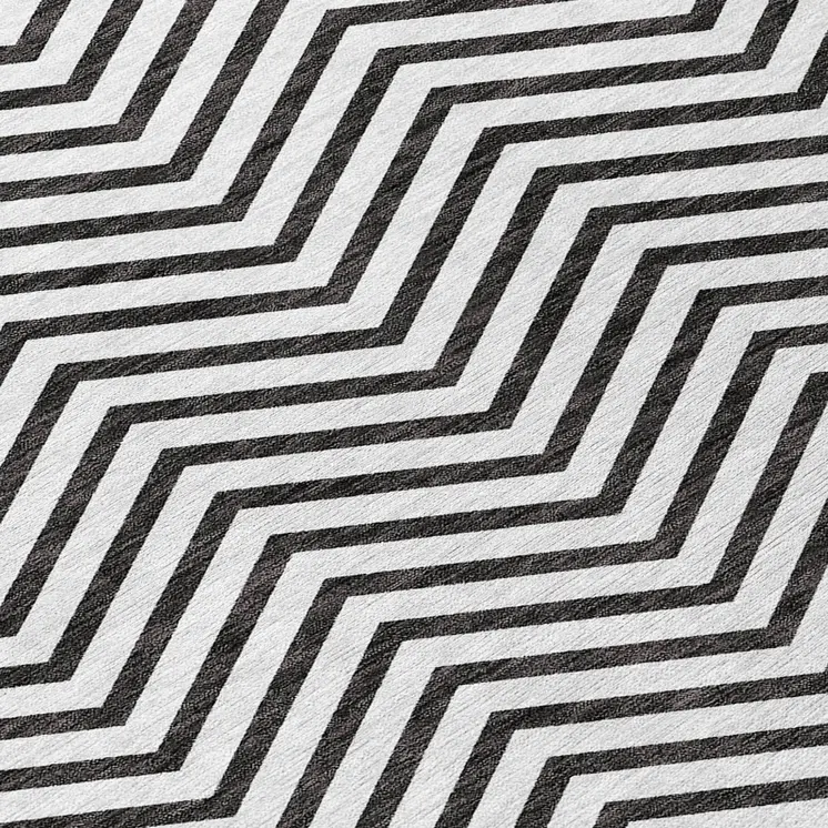 8' X 10' White And Black Chevron Washable Indoor Outdoor Area Rug