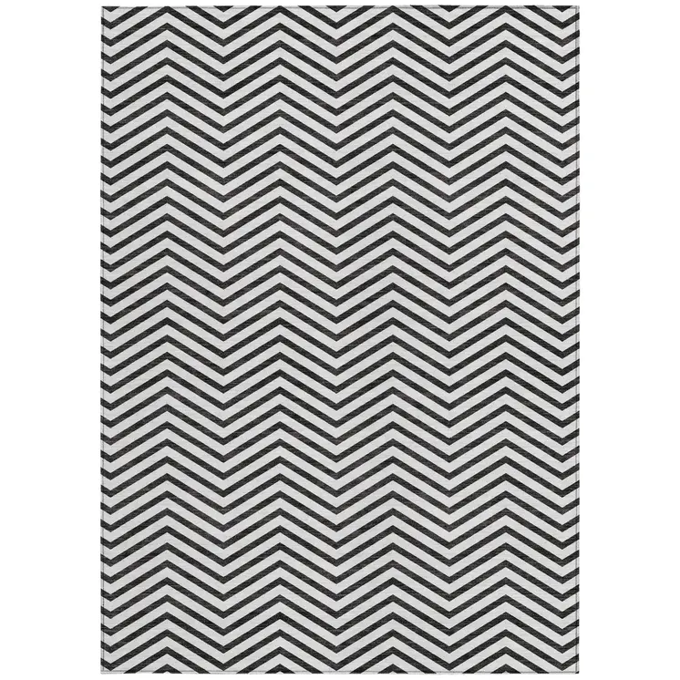 10' X 14' White And Black Chevron Washable Indoor Outdoor Area Rug