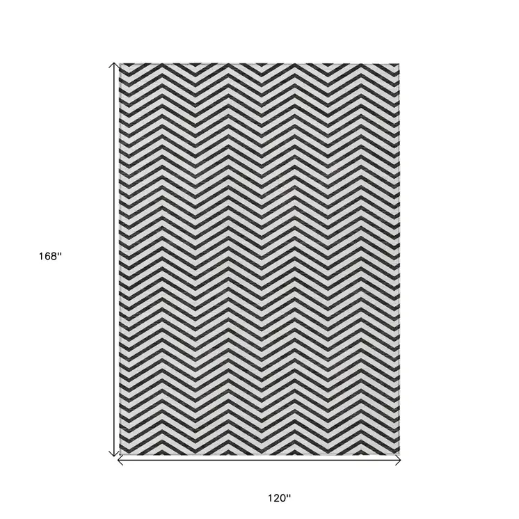10' X 14' White And Black Chevron Washable Indoor Outdoor Area Rug