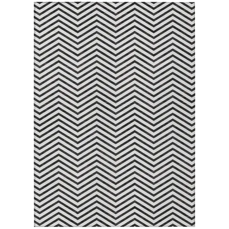10' X 14' White And Black Chevron Washable Indoor Outdoor Area Rug