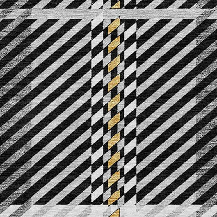 8' Black Gold And Gray Round Plaid Washable Indoor Outdoor Area Rug