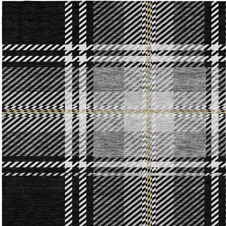 10' X 14' Black Gold And Gray Plaid Washable Indoor Outdoor Area Rug