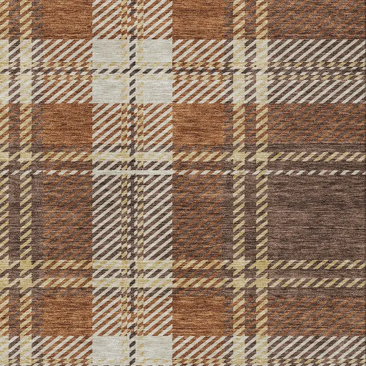 10' X 14' Chocolate Copper And Gold Plaid Washable Indoor Outdoor Area Rug