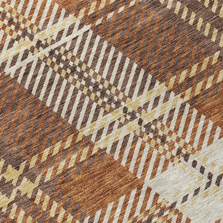 10' X 14' Chocolate Copper And Gold Plaid Washable Indoor Outdoor Area Rug
