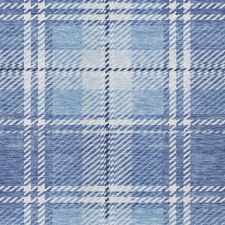 5' X 8' Denim Blue And Ivory Plaid Washable Indoor Outdoor Area Rug