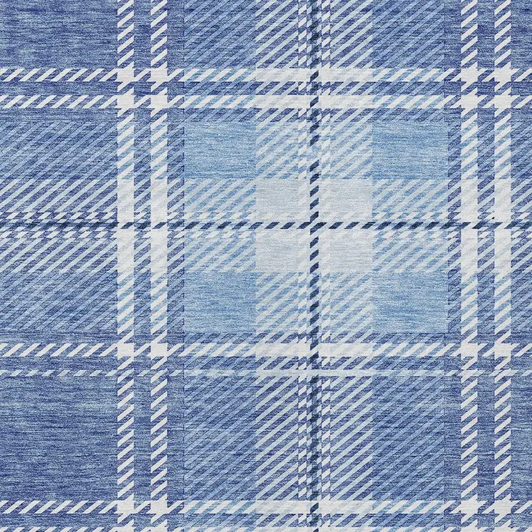 10' X 14' Denim Blue And Ivory Plaid Washable Indoor Outdoor Area Rug