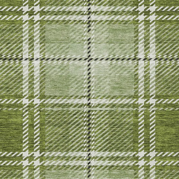 8' X 10' Green Black And Ivory Plaid Washable Indoor Outdoor Area Rug