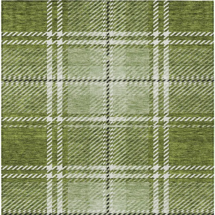 10' X 14' Green Black And Ivory Plaid Washable Indoor Outdoor Area Rug