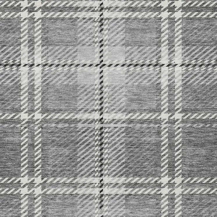 3' X 5' Gray Black And Ivory Plaid Washable Indoor Outdoor Area Rug